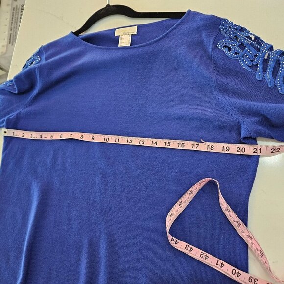 Alessa W Collection Decorative Cut Out Long Sleeve Blue Sweater Size 12 - Picture 12 of 12